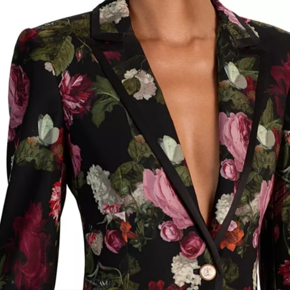 Alice + Olivia Breann Black Floral Slim-fit Blazor - Pink And Red - Size 6 - NWT - Picture 3 of 12